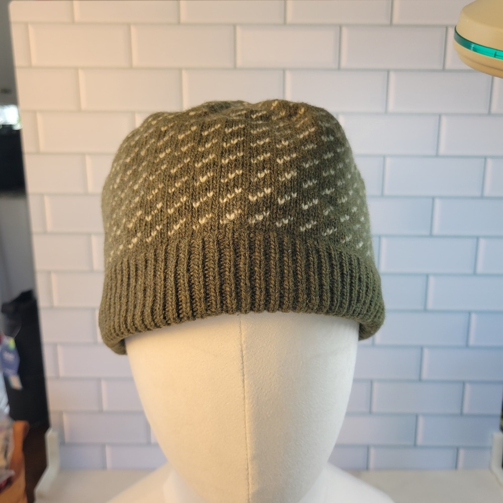 Vintage LL Bean Birdseye Lambswool Fleece Lined Beanie Hat Olive Green Unisex